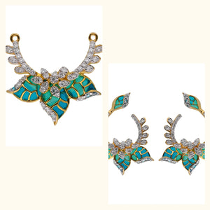 Set of 2|Green Enamel Lab Grown Diamond Jewelry Set | Pendant & Hoop Earrings