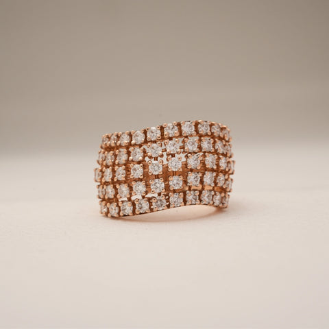 Front view of the Crystal Matrix Lab-Grown  Diamond Ring, showcasing its wide diamond-encrusted matrix pattern in rose gold. The 1.9-carat EF VVS diamonds shimmer across the structured band, reflecting brilliance and symmetry, making it an exquisite statement piece.