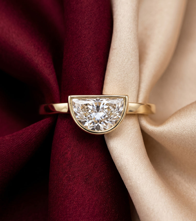 Half Moon Cut Lab Grown Diamond Engagement Ring