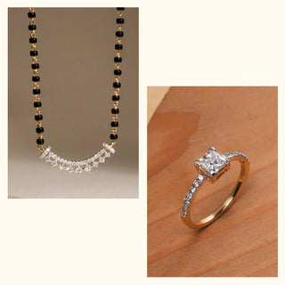 Set of 2|Halo Drape Lab Grown Diamond Jewelry Set | Mangalsutra & Princess Ring