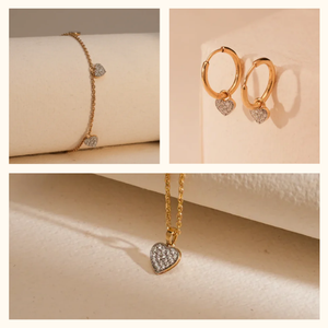 Set of 3|Heart-line Lab Grown Diamond Jewellery Set | Bracelet, Hoop Earrings & Necklace