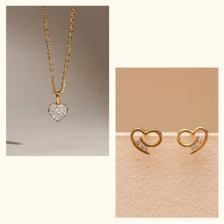Set of 2|Heart Lab Grown Diamond Jewelry Set | Necklace & Stud Earrings