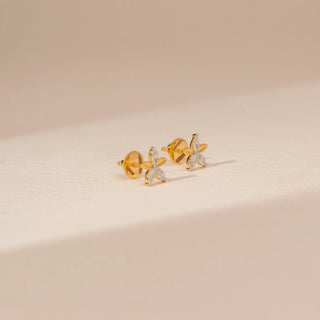 Side view of Graceful Blossom Petal Diamond Earrings in 14KT Dual Gold, featuring marquise-cut lab-grown diamonds.