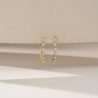Front view of Floral Vine Diamond Earrings in 14KT Yellow Gold, featuring round lab-grown diamonds in a delicate floral design.