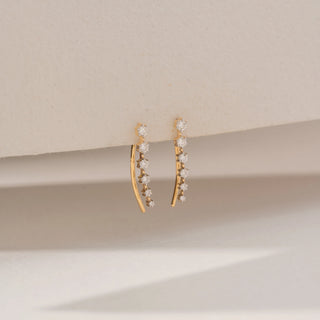 Side view of Floral Vine Diamond Earrings in 14KT Yellow Gold, featuring round lab-grown diamonds in a delicate floral design.