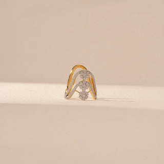 Front view of Curved Floral Diamond Ring in 14KT Yellow Gold, featuring diamond-studded arcs and floral clusters.