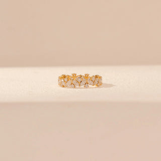 Front view of Leaf Cluster Diamond Ring in 14KT Yellow Gold, featuring repeating marquise diamond motifs with intricate detailing.