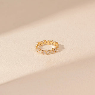 Top view of Leaf Cluster Diamond Ring in 14KT Yellow Gold, featuring repeating marquise diamond motifs with intricate detailing.