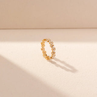 Angled view of Leaf Cluster Diamond Ring in 14KT Yellow Gold, featuring repeating marquise diamond motifs with intricate detailing.