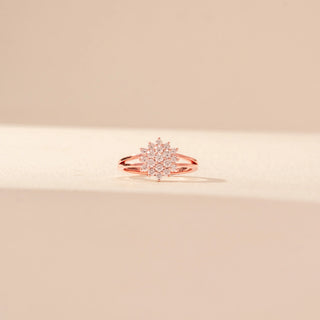 Front view of Round Solitaire Diamond Ring in 14KT Yellow Gold, featuring a round centre diamond and pavé-set band.