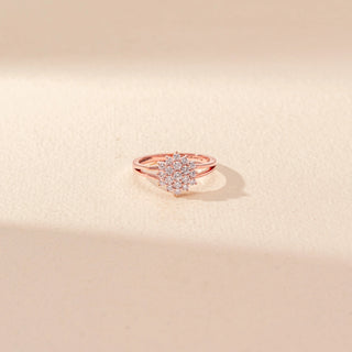 Close-up view of Round Solitaire Diamond Ring in 14KT Yellow Gold, featuring a round centre diamond and pavé-set band.