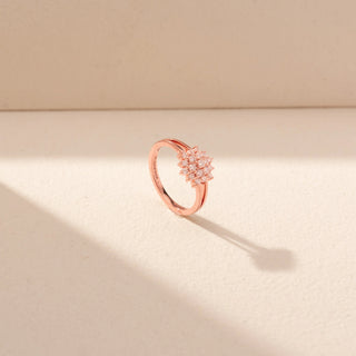 Angled view of Round Solitaire Diamond Ring in 14KT Yellow Gold, featuring a round centre diamond and pavé-set band.