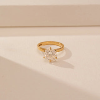 Top view of Dazzling Round Solitaire Diamond Ring in 14KT Yellow Gold, featuring a round brilliant lab-grown diamond.