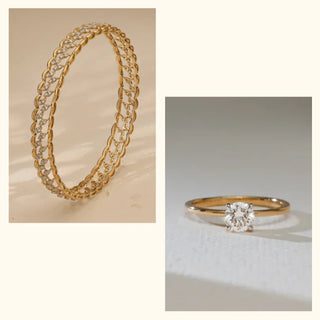 Set of 2|Lab Grown Diamond Jewelry Set | Chunky Bangle & Solitaire Ring