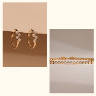 Set of 2|Lab Grown Diamond Jewelry Set | Drop Hoops & Gold Link Bracelet