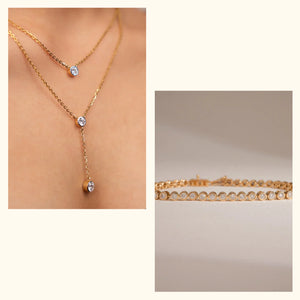 Set of 2|Lab Grown Diamond Jewellery Set | Layered Necklace & Bezel Bracelet