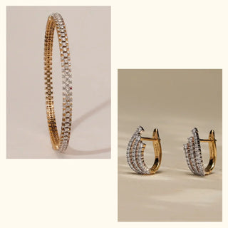 Set of 2|Lab Grown Diamond Jewelry Set | Tennis Bangle & Layered Earrings