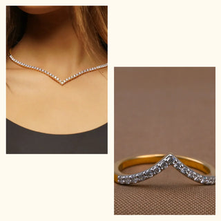 Set of 2|Lab Grown Diamond V Jewellery Set | Choker Necklace & Band Ring