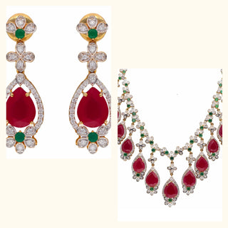 Set of 2|Luxurious Lab Grown Diamond Jewelry Set | Multi-Gem Necklace & Drop Earrings