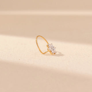 Side view of Floral Cluster Diamond Open Ring in 14KT Yellow Gold, featuring a flower-shaped cluster of round diamonds.