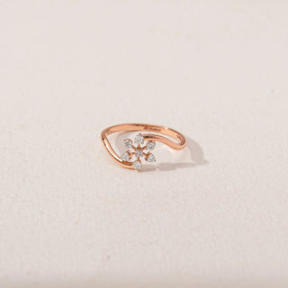 Top view of Floral Embrace Diamond Ring in 14KT Rose Gold, featuring round lab-grown diamonds in a floral cluster.