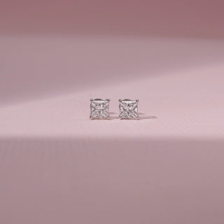 Front view of Princess Diamond Stud Earrings in 14KT White Gold, featuring square lab-grown diamonds in a four-prong setting.