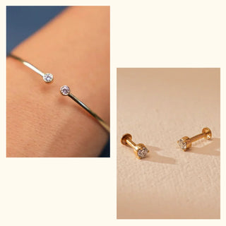 Set of 2|Minimalist Lab Grown Diamond Jewelry Set | Bracelet & Stud Earrings