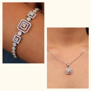 Set of 2|Modern Square Pendant & Concentric Square Bracelet Set