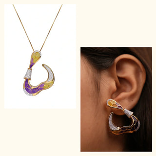 Set of 2|Multicolour Enamel Lab Grown Diamond Jewelry Set | Pendant & Earrings