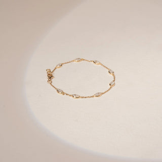 Top view of Luminous Marquise Station Diamond Bracelet in 14KT Yellow Gold, featuring marquise-cut lab-grown diamonds.