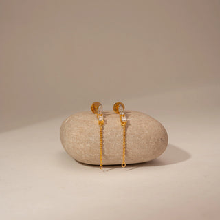 Side view of Radiant Vertical Sparkle Diamond Earrings in 14KT Yellow Gold, featuring emerald-cut lab-grown diamonds.
