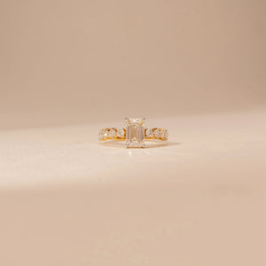 Sculpted Emerald Cut Accent Diamond Ring