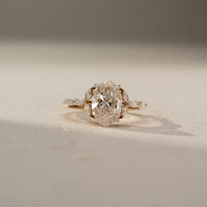Elegant Oval Diamond Leaf Ring