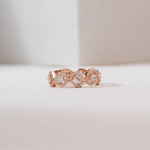 Geometric Alternating Halo Diamond Ring