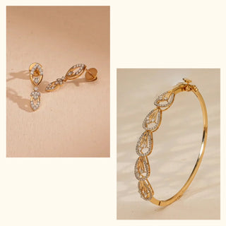 Set of 2|Nature-Inspired Lab Grown Diamond Jewelry Set | Leaf Bracelet & Stud Earrings