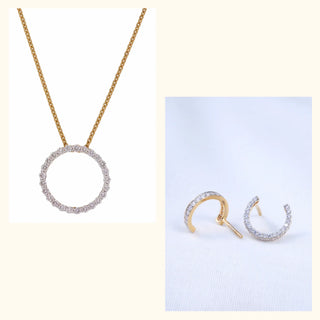 Set of 2|Open Circle Lab Grown Diamond Jewelry Set | Stud Earrings & Circular Necklace