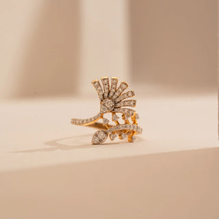 Front view of Reia’s 14 KT Yellow Gold Elegant Statement Branch Diamond Ring. The layout highlights the fluid branching stems and the effortless glow of the 0.645 carat diamonds.