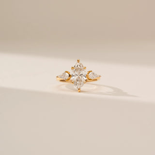 Front view of Radiant Marquise Motif Diamond Ring in 14KT Yellow Gold, featuring an oval lab-grown diamond and marquise detailing.