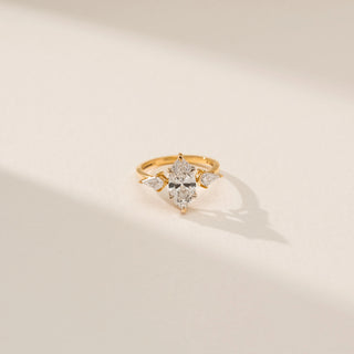 Top view of Radiant Marquise Motif Diamond Ring in 14KT Yellow Gold, featuring an oval lab-grown diamond and marquise detailing.