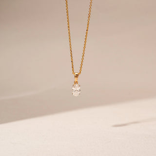 Front view of Oval Cut Diamond Pendant in 14KT Yellow Gold, featuring a solitaire lab-grown diamond in a classic setting.