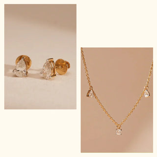 Set of 2|Pear-Shaped Lab Grown Diamond Jewelry Set | Stud Earrings & Pendant Chain