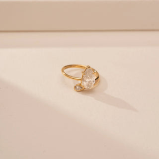 Top view of Elegant Pear Twist Diamond Ring in 14KT Yellow Gold, featuring a pear-cut lab-grown diamond.