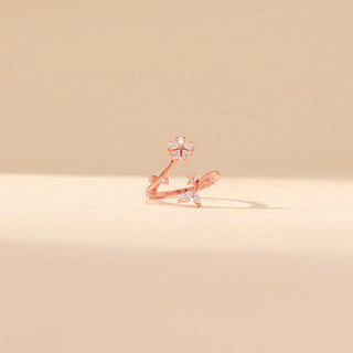 Front view of Floral Vine Diamond Ring in 14KT Rose Gold, featuring clustered floral blooms and delicate diamond-accented vine details.