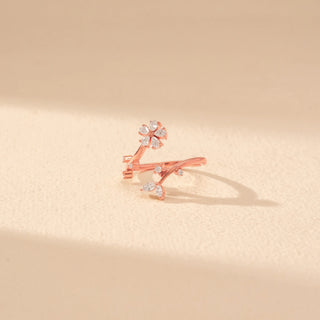 Close-Up view of Floral Vine Diamond Ring in 14KT Rose Gold, featuring clustered floral blooms and delicate diamond-accented vine details.