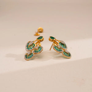 Green Meenakari Floral Diamond Earrings