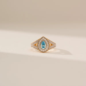 Radiant Blue Pear Halo Diamond Ring