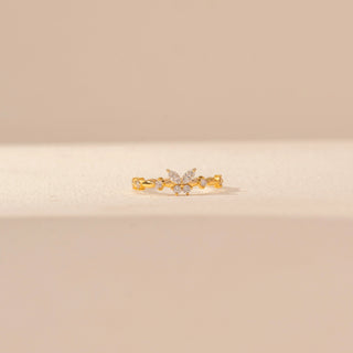 Front view of Floral Vine Diamond Ring in 14KT Yellow Gold, featuring round and marquise lab-grown diamonds.