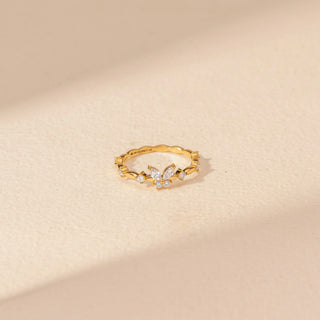 Top view of Floral Vine Diamond Ring in 14KT Yellow Gold, featuring round and marquise lab-grown diamonds.