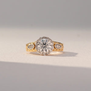 Vintage Engraved Cluster Diamond Ring