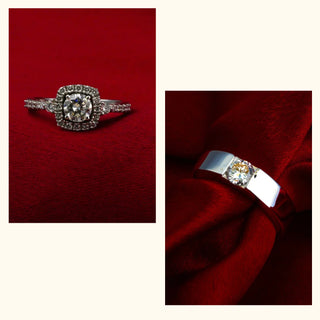 Set of 2|Regal Tension Lab Grown Diamond Jewelry Set | Men’s Ring & Cushion Halo Ring